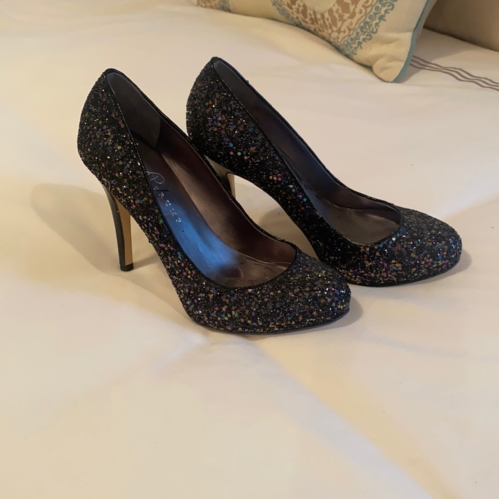 Black sequin gala heels